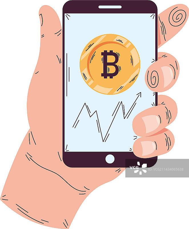 手持带有硬币的智能手机图片素材