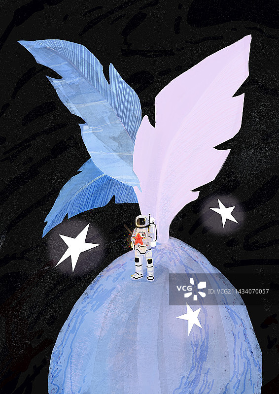 孤独的宇航员登陆椰子星球图片素材