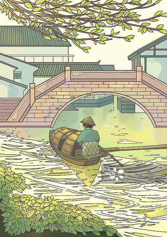 绍兴水乡乌篷船白墙黑瓦图片素材