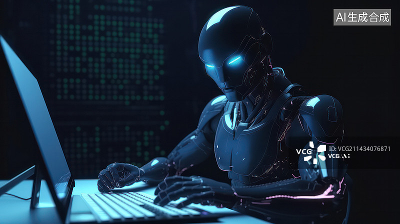 【AI数字艺术】深夜工作的AI机器人图片素材