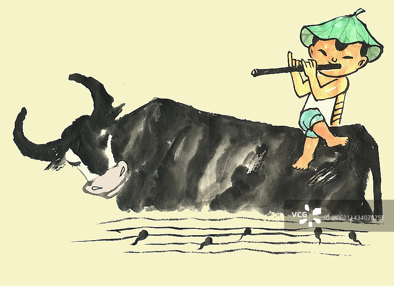 水墨画《知音》图片素材