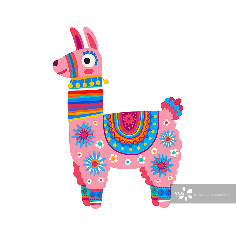 卡通美洲驼或可爱羊驼与花卉印花图片素材