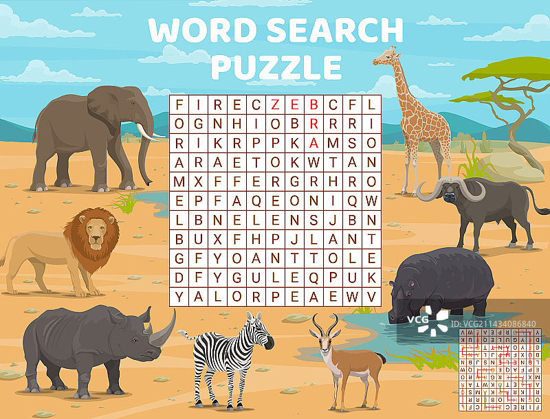 卡通非洲动物文字搜索游戏图片素材