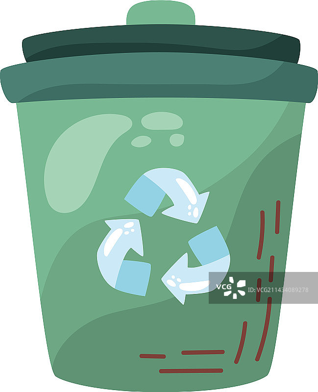 垃圾箱绿色盖子上的回收标志图片素材