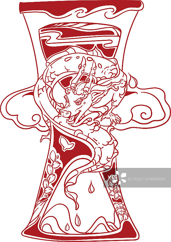 剪纸风生肖龙喜庆简约春节插画图片素材