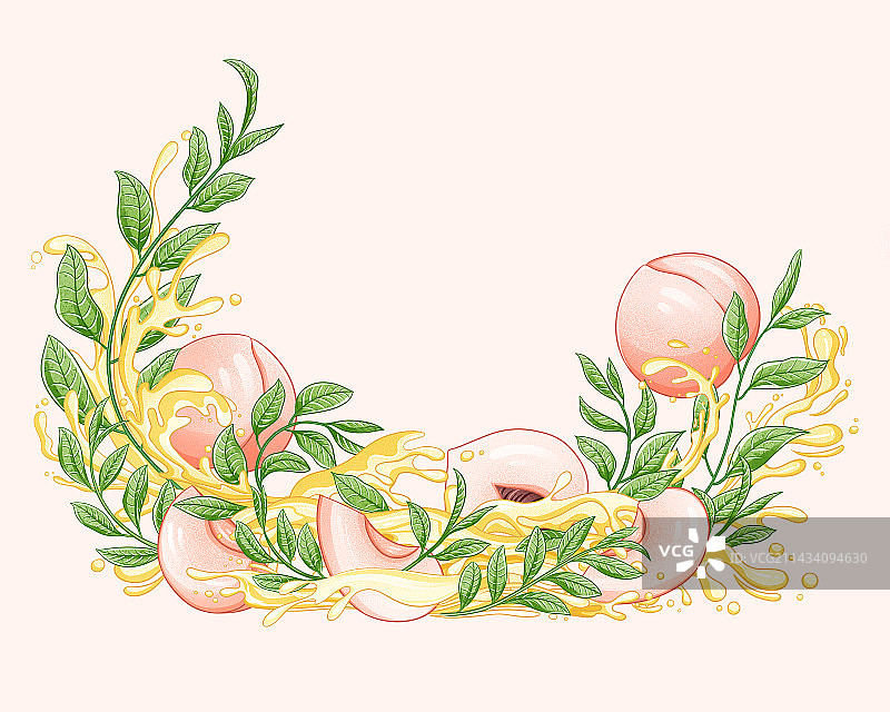 蜜桃乌龙茶果茶茶叶清新插画包装图片素材