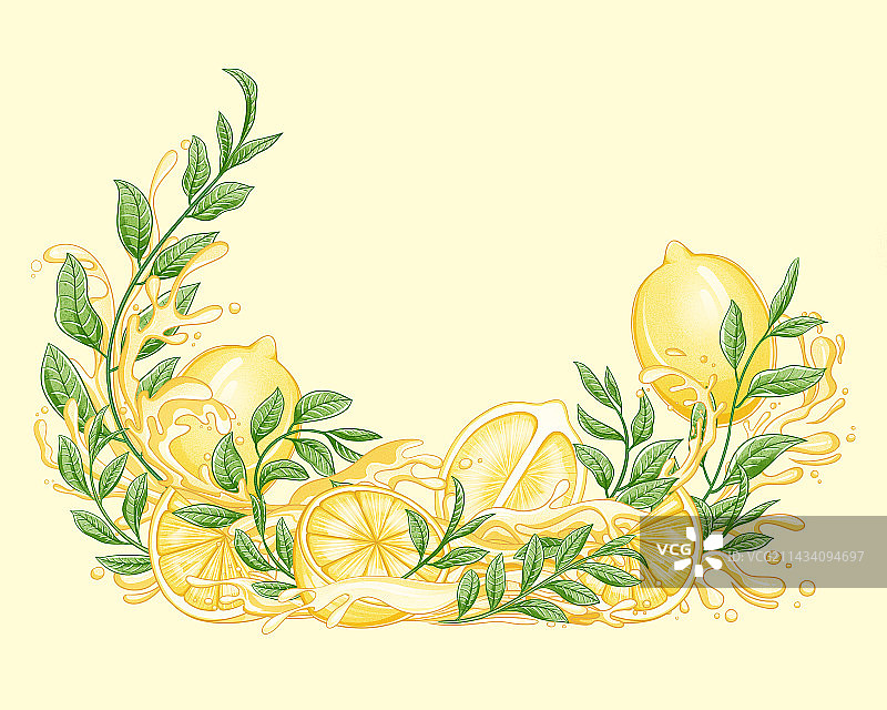 柠檬红茶果茶清新板绘插画包装图片素材