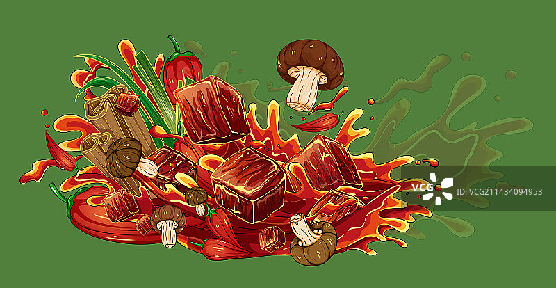 红油香菇牛肉辣椒酱国潮插画包装图片素材