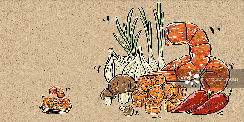 香菇瑶柱虾仁干贝虾干辣椒酱插画包装图片素材