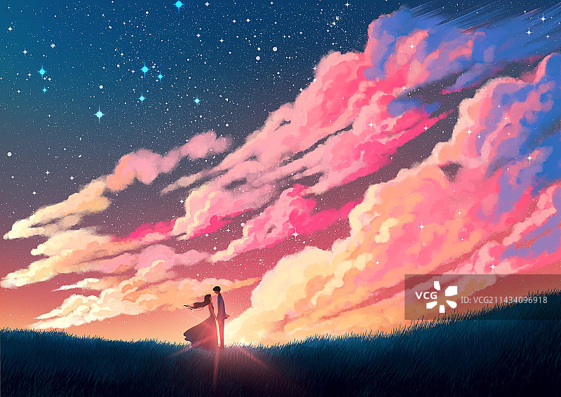你我站在浪漫的星空下图片素材