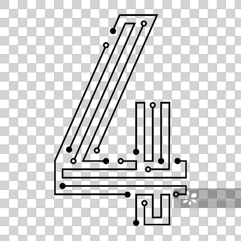 科技线条风格数字4艺术字元素设计图片素材