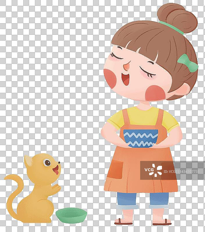 穿围裙的女孩和猫图片素材