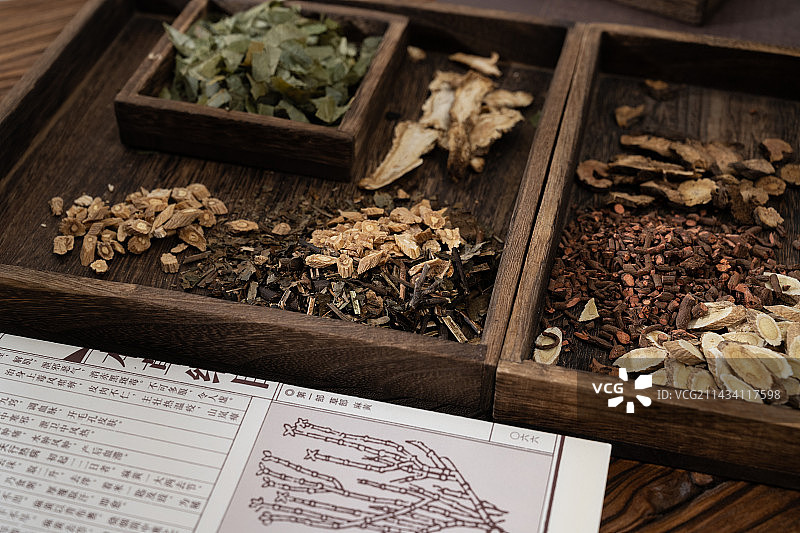 中国传统医学中医中草药配方抓药称重图片素材