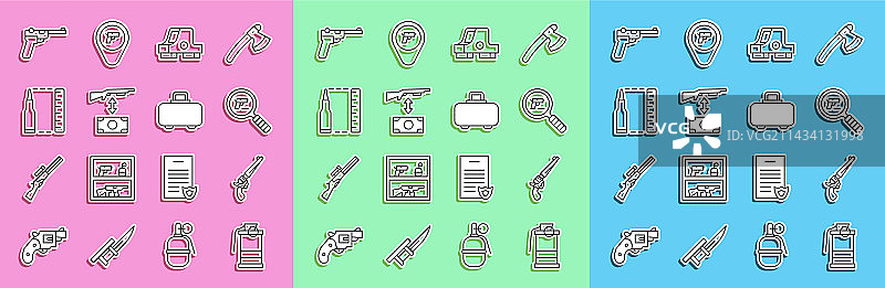 手榴弹和左轮手枪套装图片素材