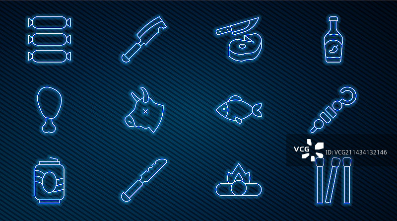 火柴、烤肉串、牛排肉类线条素材图片素材