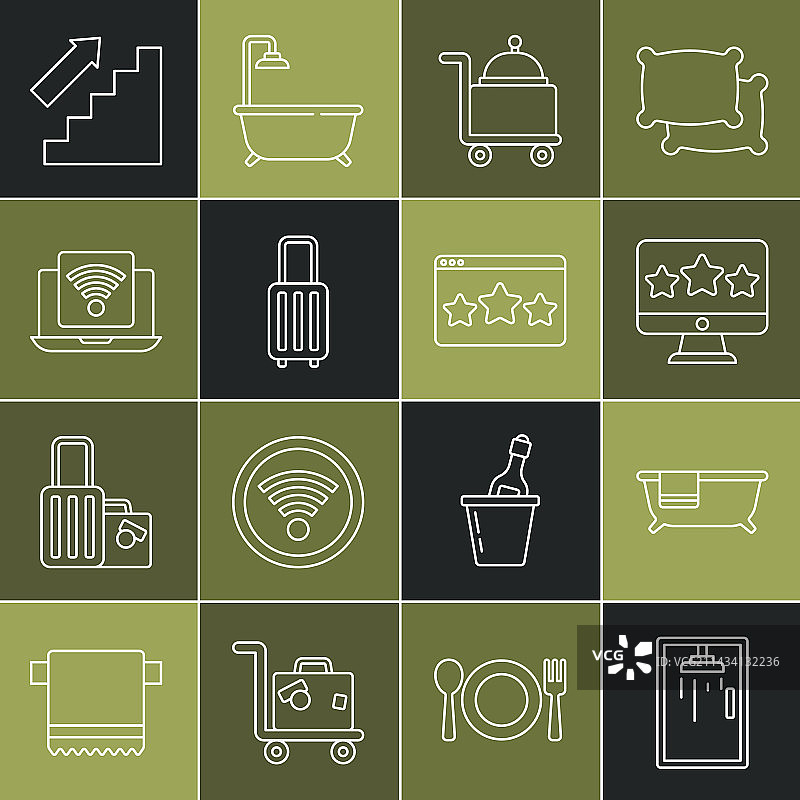 淋浴房浴缸五星评价线条图标集图片素材