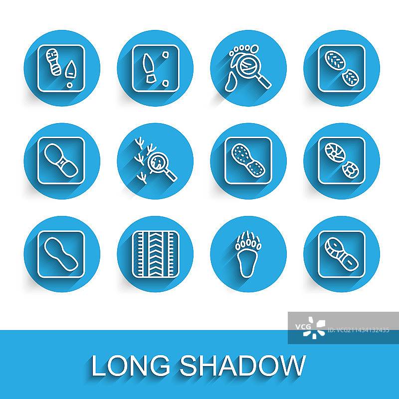 脚印、鞋子、轮胎痕迹和熊掌线条图标图片素材