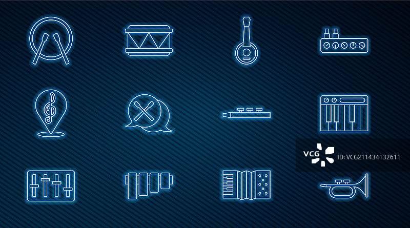 小号音乐合成器班卓琴鼓线条图片素材