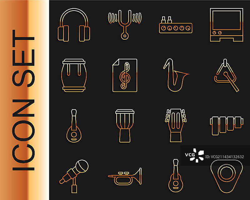 吉他排箫三角铁竖线组合banner图片素材