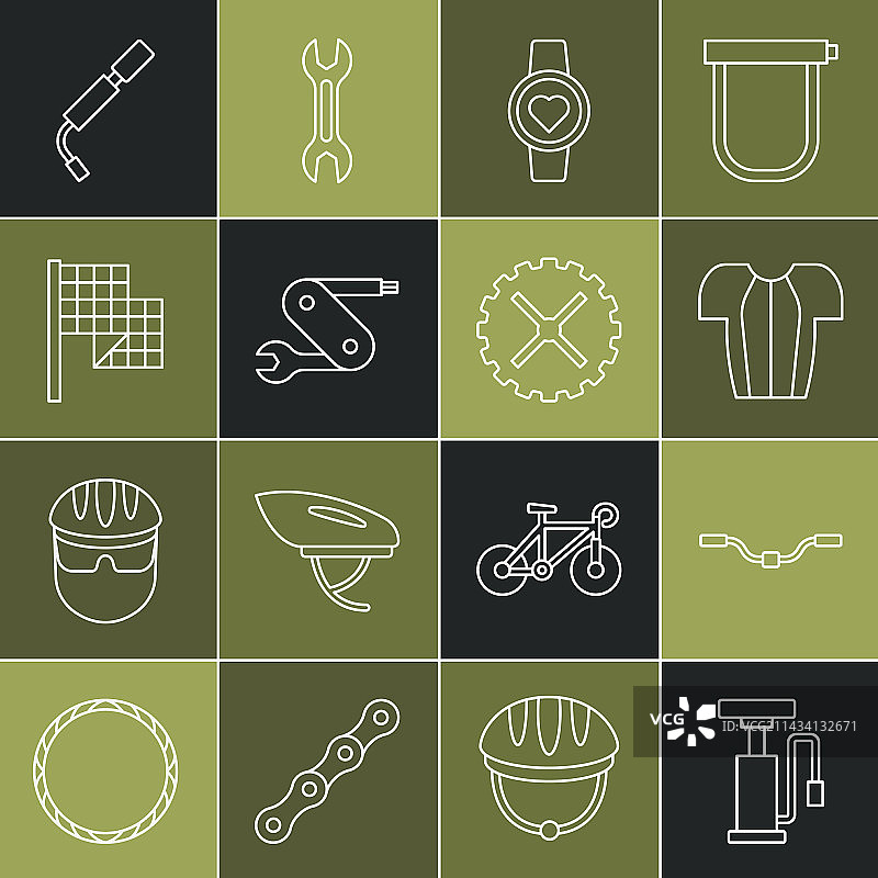线条集合：自行车气筒、车把、骑行服图片素材