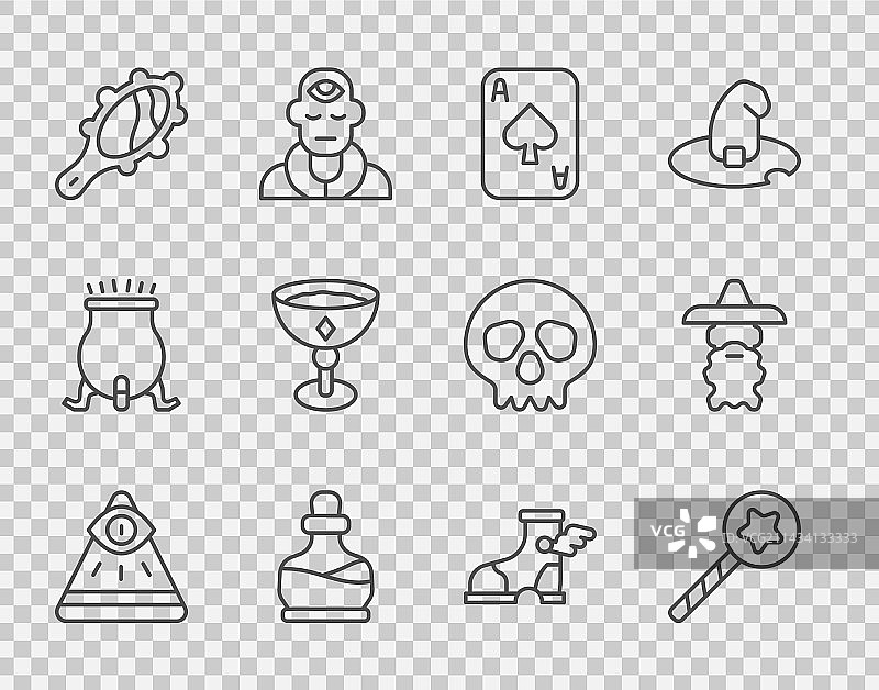 魔术棒纸牌瓶子组合图片素材