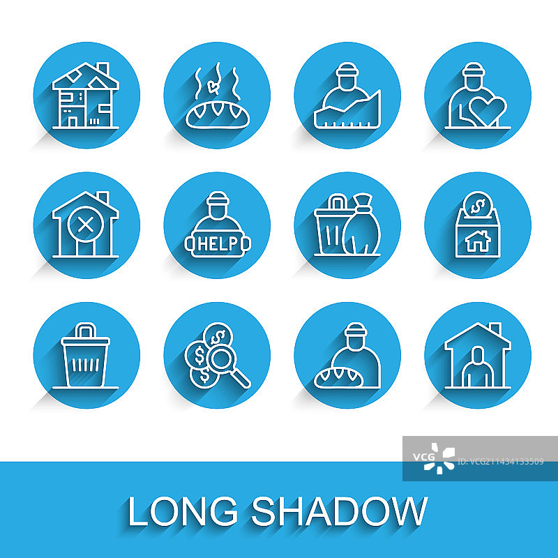 一套线条：垃圾桶、寻钱和无家可归者图片素材