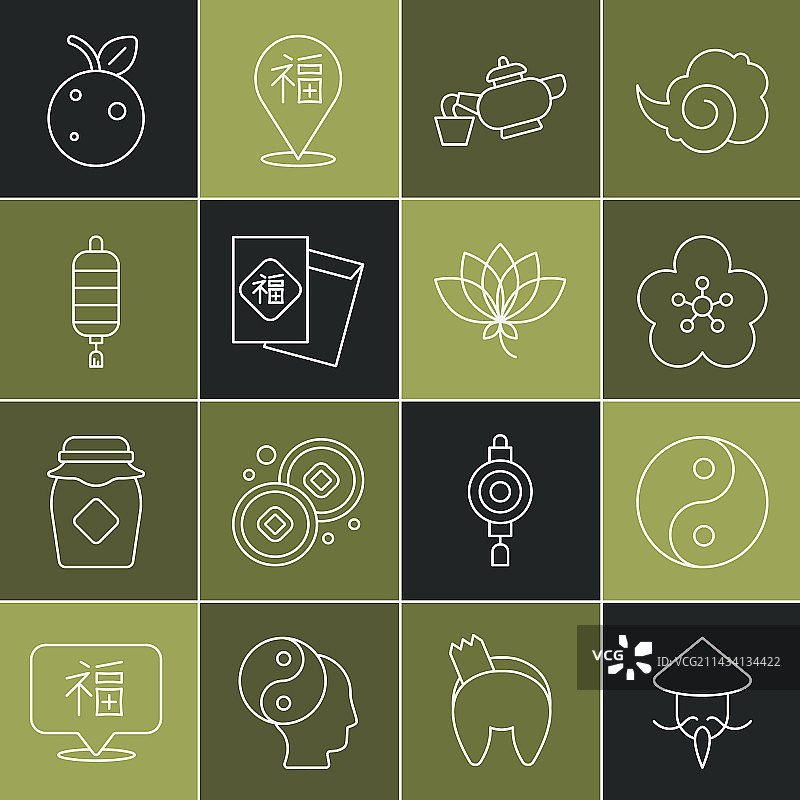 亚洲斗笠阴阳线条组合图片素材