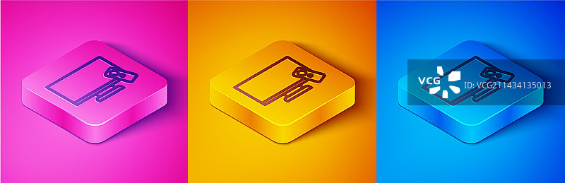 2.5D线条智能电视图标，粉色背景图片素材