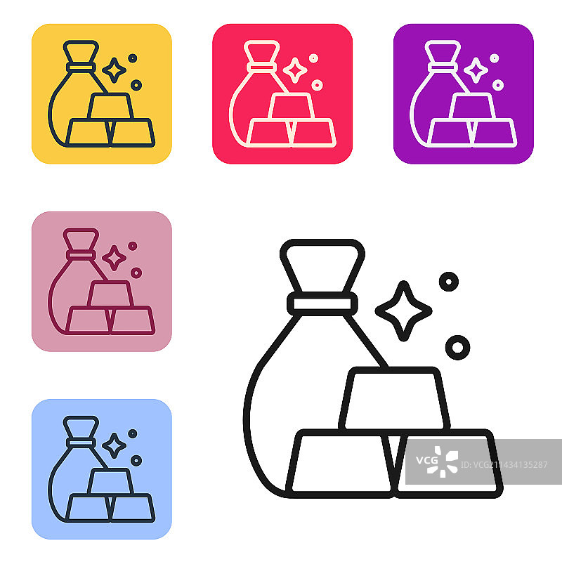 黑色线条金条袋图标，白色背景图片素材