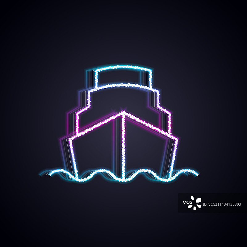 发光霓虹线海洋游轮图标图片素材