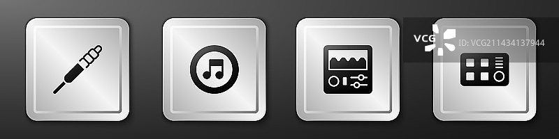 耳机插孔、音符、鼓机和音频设置图片素材