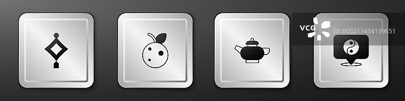 中国风灯笼水蜜桃元素组合图片素材