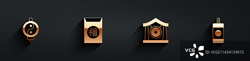 中国纸灯笼、新年锣、乐器元素图片素材