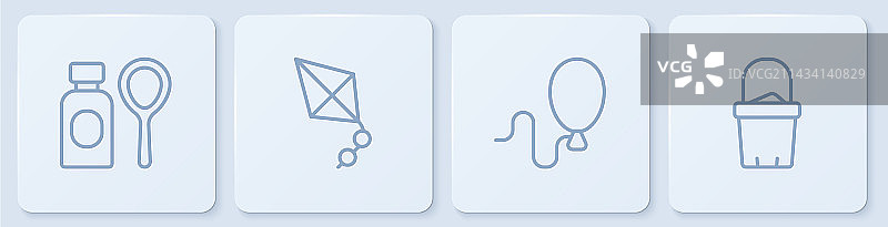 一组肥皂泡、气球、风筝线条图标图片素材