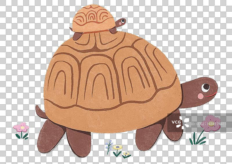 手绘可爱背着小乌龟的乌龟妈妈图片素材