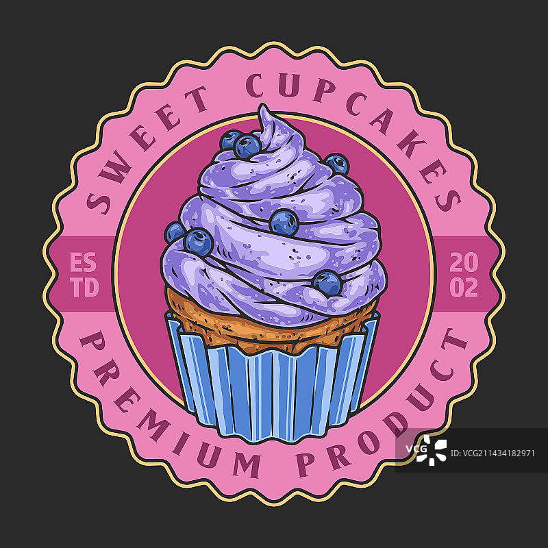 精美纸杯蛋糕复古彩色贴纸图片素材