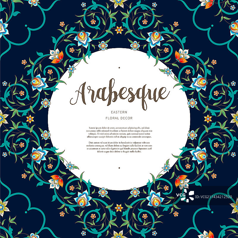 花卉东方风格圆形框架图片素材