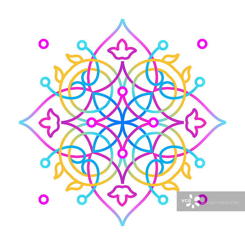 几何迷幻霓虹色曼陀罗东方式图案图片素材
