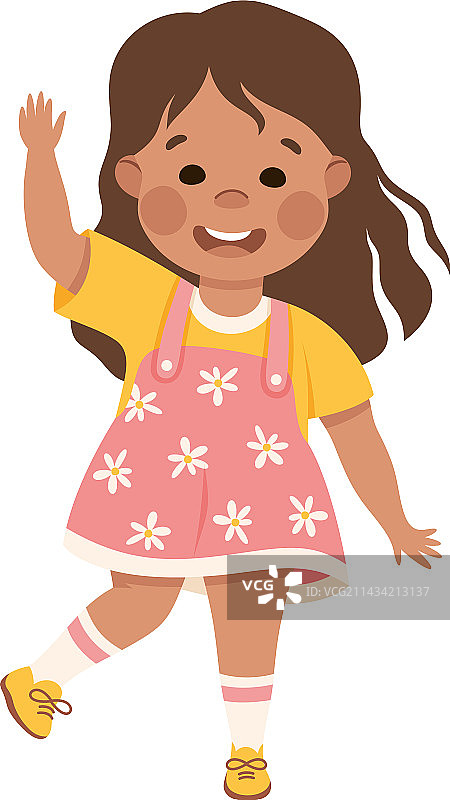 挥手问好的可爱快乐小女孩图片素材