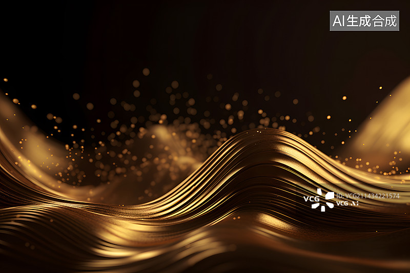 【AI数字艺术】金色水平扭曲金属抽象现代奢华3D渲染图形设计元素背景图片素材