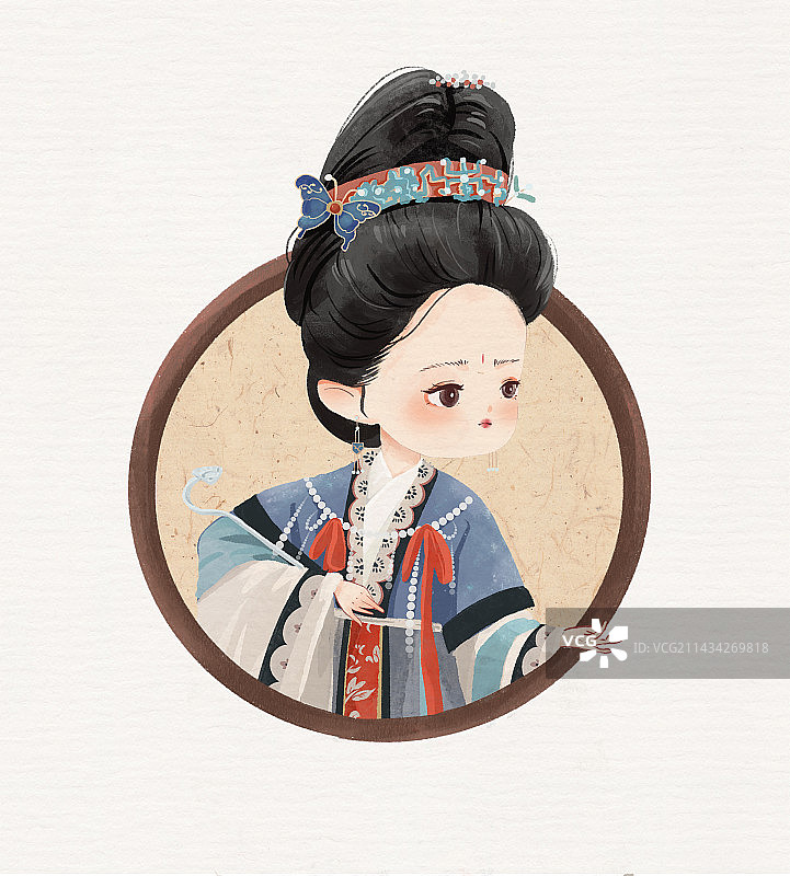 简约水彩古典国风人物插画图片素材