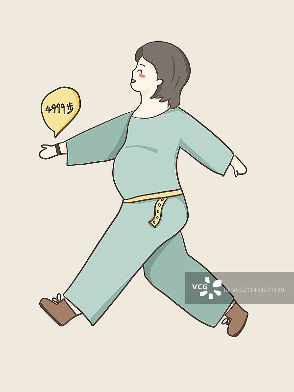 一个孕妇妈妈昂首挺胸走路人物手绘插画图片素材