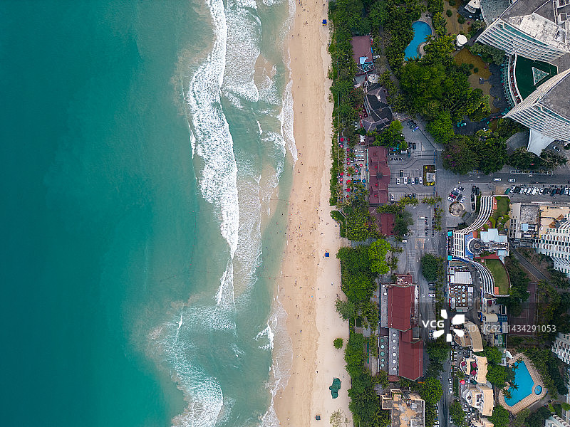 海南省三亚市国家海岸大东海旅游区航拍海岸线图片素材