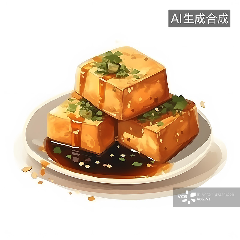 【AI数字艺术】一碟美食豆腐手绘水彩插画风格图片素材