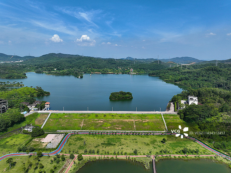 广东省东莞市清溪镇山水天地森林公园契爷石水库航拍图片素材