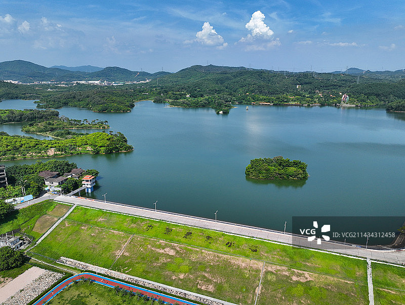 广东省东莞市清溪镇山水天地森林公园契爷石水库航拍图片素材