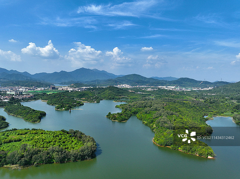 广东省东莞市清溪镇山水天地森林公园契爷石水库航拍图片素材