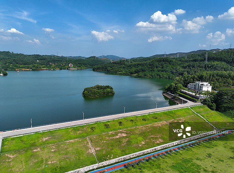 广东省东莞市清溪镇山水天地森林公园契爷石水库航拍图片素材