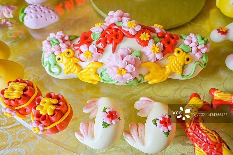 山东胶东花饽饽花馒头宝宝周岁宴百天糕点图片素材