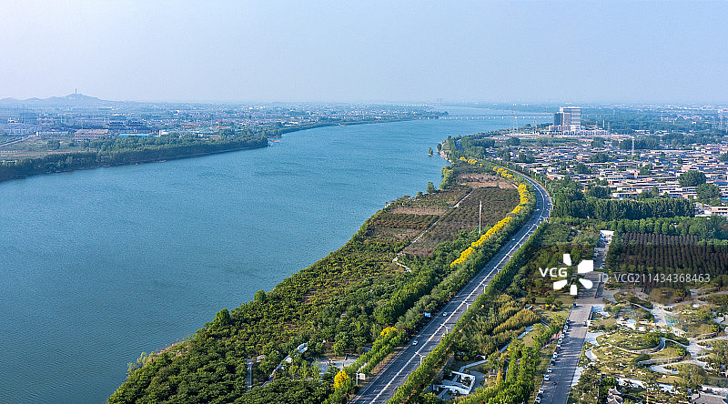 航拍山东省临沂市沂河风景图片素材